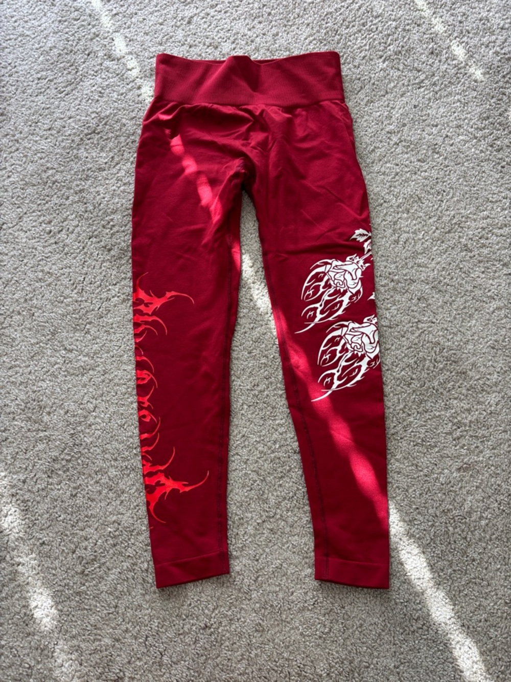 Women's Red Printed High-Waist Leggings